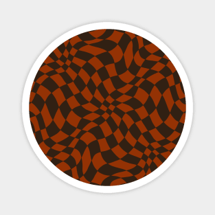 Brown and Orange Distorted Warped Checkerboard Pattern II Magnet